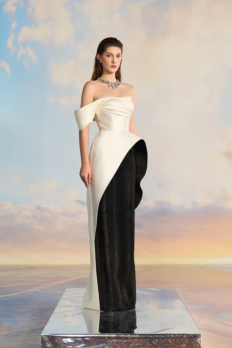 Amelinda Asymmetric Off-Shoulder Taffeta Floor Length Dress Gown Dress 21Six