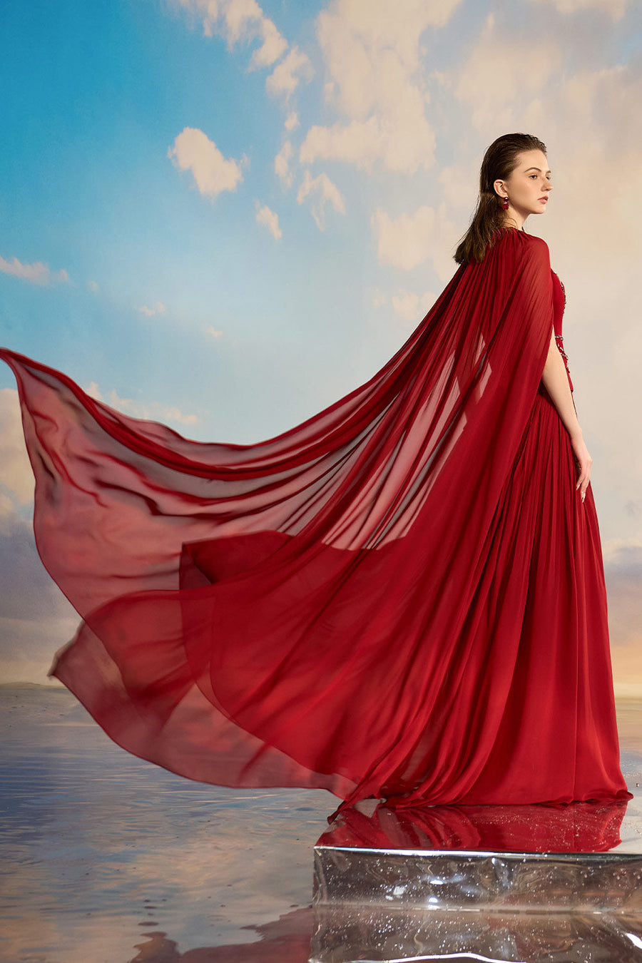 Kerenza Gathered Cape Sleeved Chiffon Floor Length Dress Gown Dress 21Six