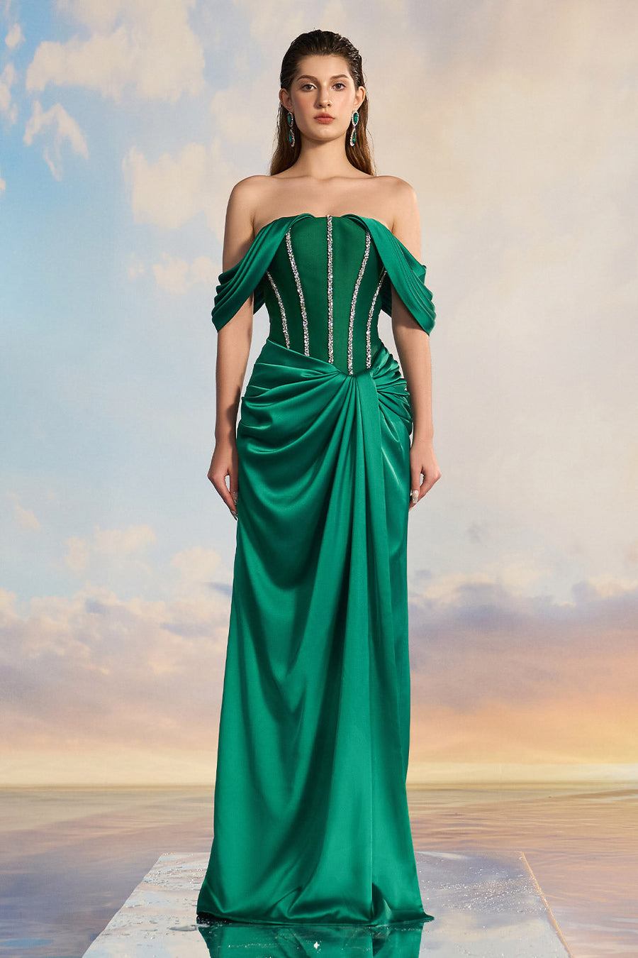 Selina Sarong Off-Shoulder Taffeta Floor Length Dress Gown Dress 21Six