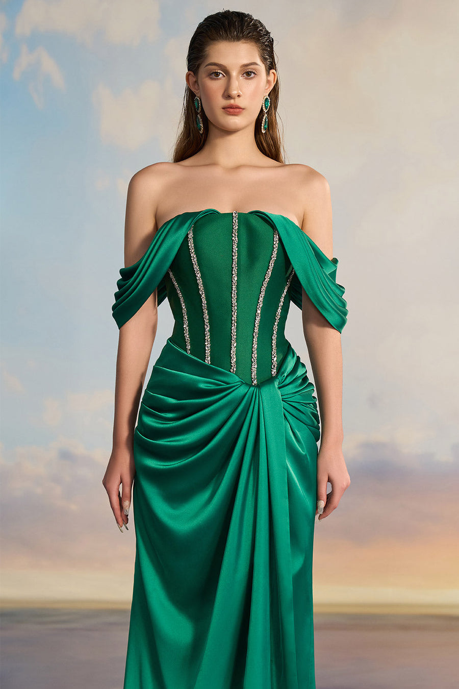Selina Sarong Off-Shoulder Taffeta Floor Length Dress Gown Dress 21Six
