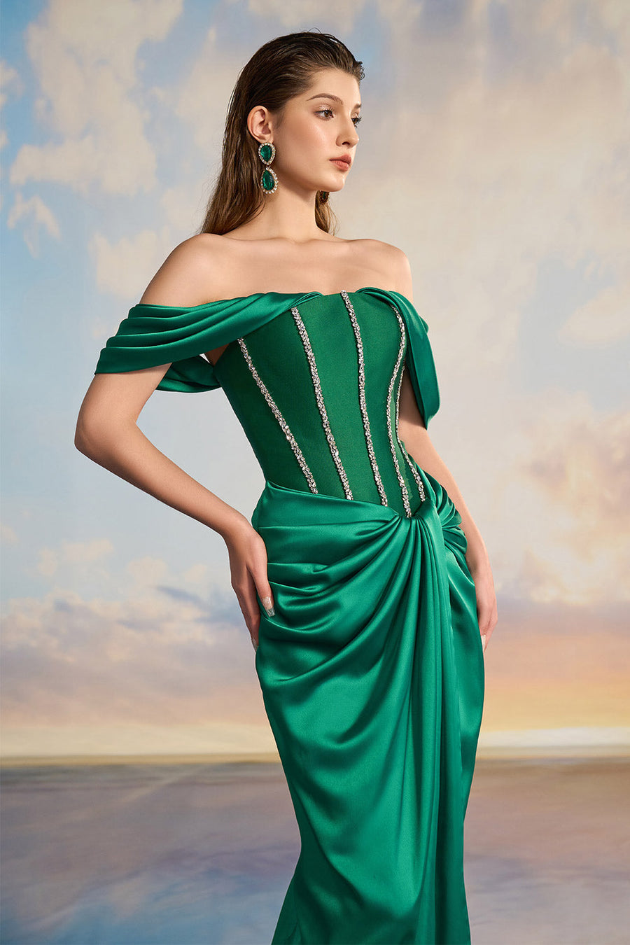 Selina Sarong Off-Shoulder Taffeta Floor Length Dress Gown Dress 21Six