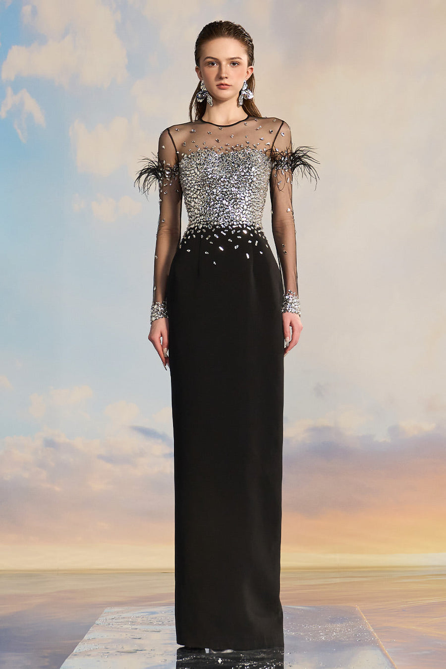 Drusilla Sheath See-Through Crepe Floor Length Dress Gown Dress 21Six