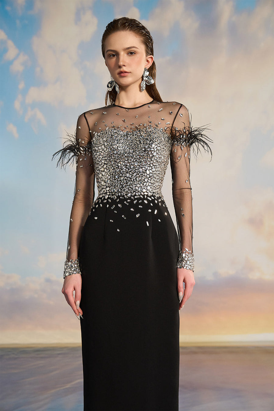 Drusilla Sheath See-Through Crepe Floor Length Dress Gown Dress 21Six