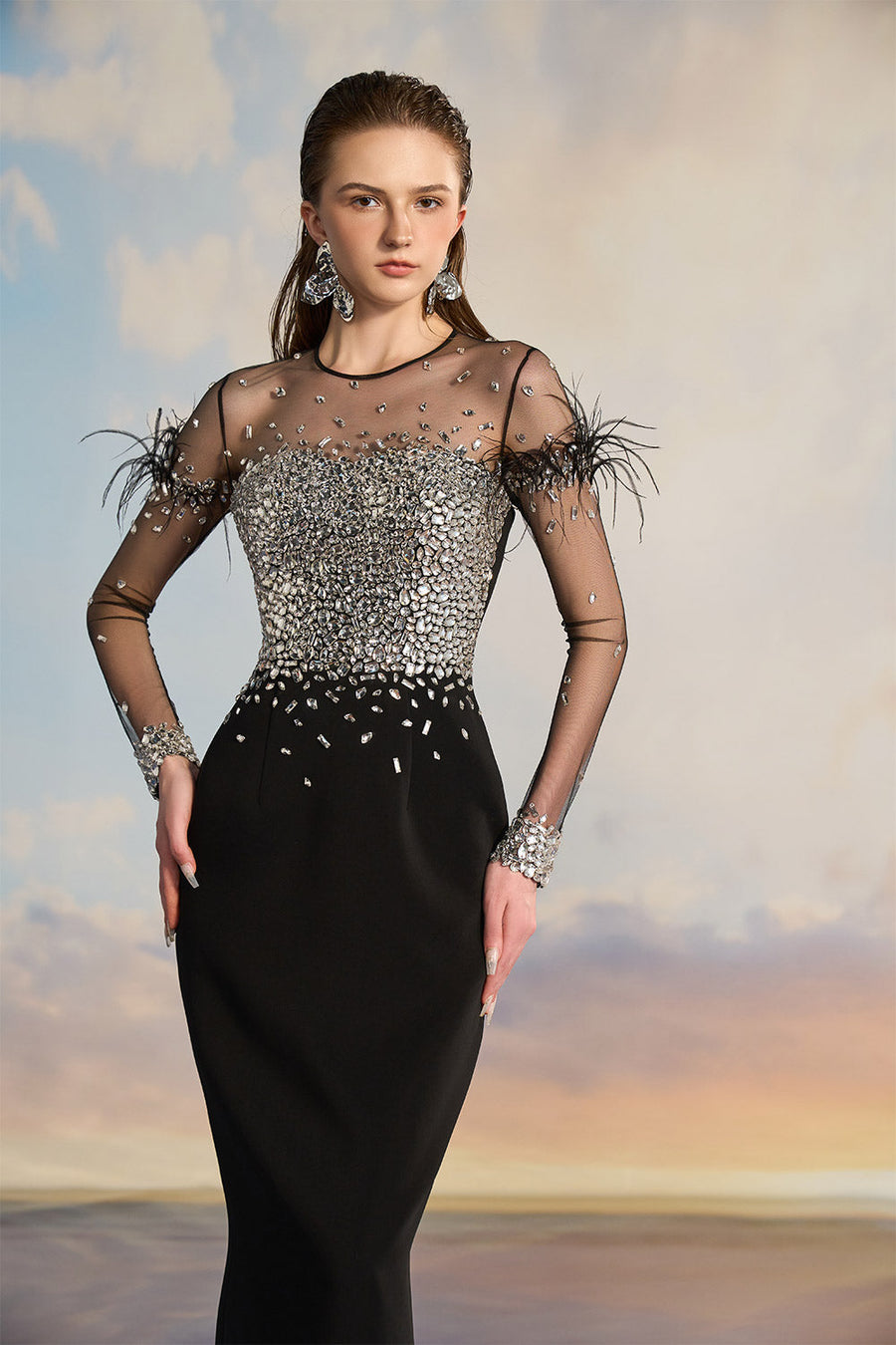 Drusilla Sheath See-Through Crepe Floor Length Dress Gown Dress 21Six