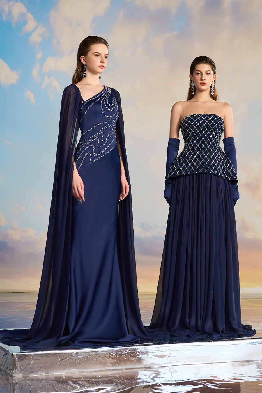 Miranda Trumpet Diagonal Neck Silk Satin Floor Length Dress Gown Dress 21Six