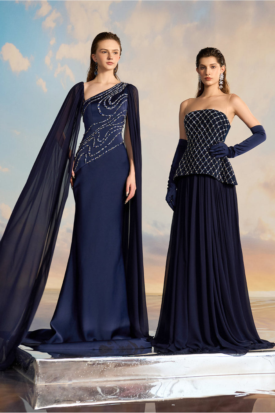 Miranda Trumpet Diagonal Neck Silk Satin Floor Length Dress Gown Dress 21Six