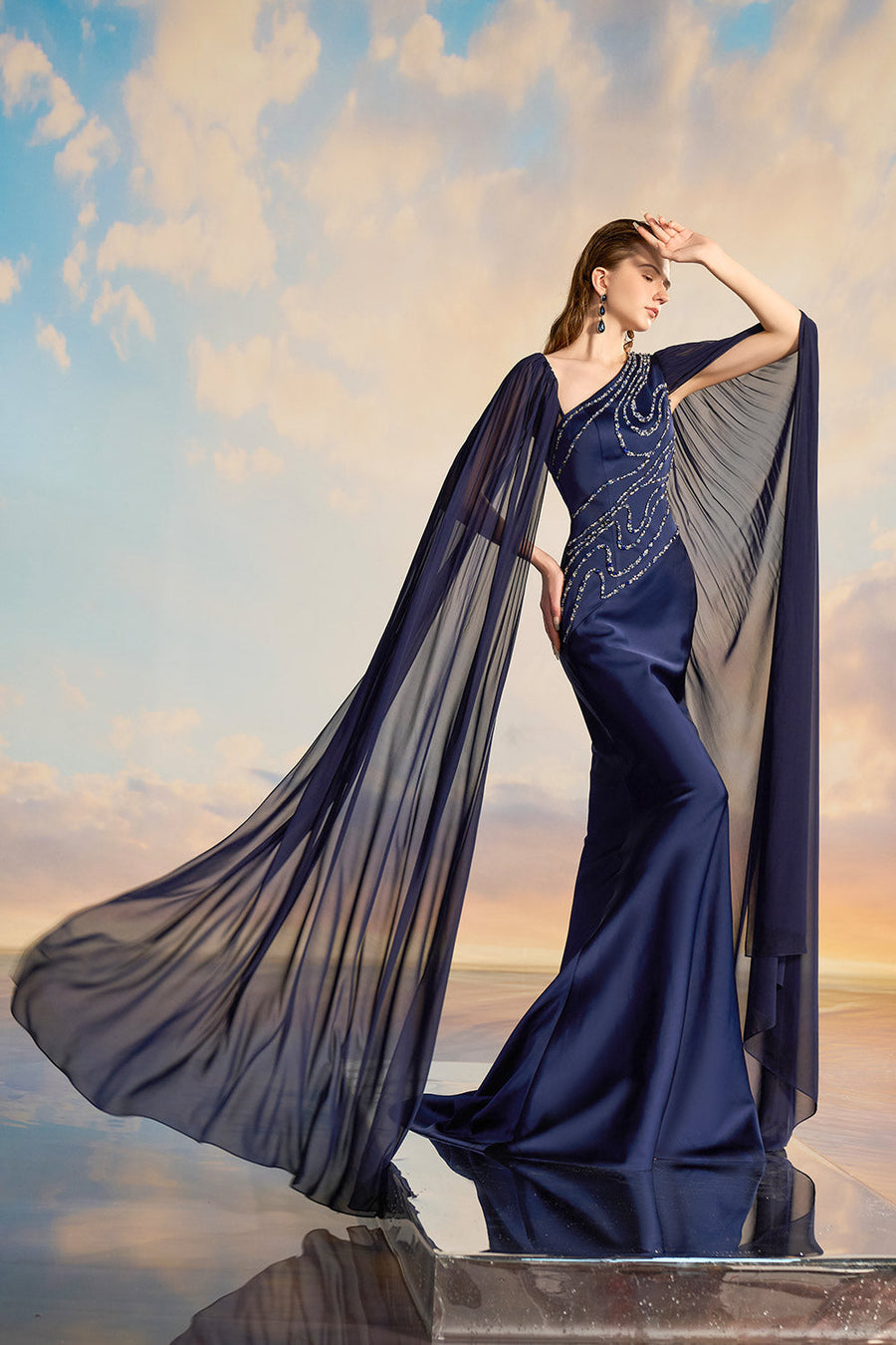 Miranda Trumpet Diagonal Neck Silk Satin Floor Length Dress Gown Dress 21Six