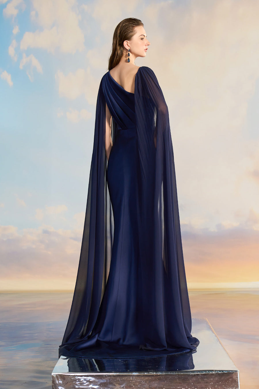 Miranda Trumpet Diagonal Neck Silk Satin Floor Length Dress Gown Dress 21Six