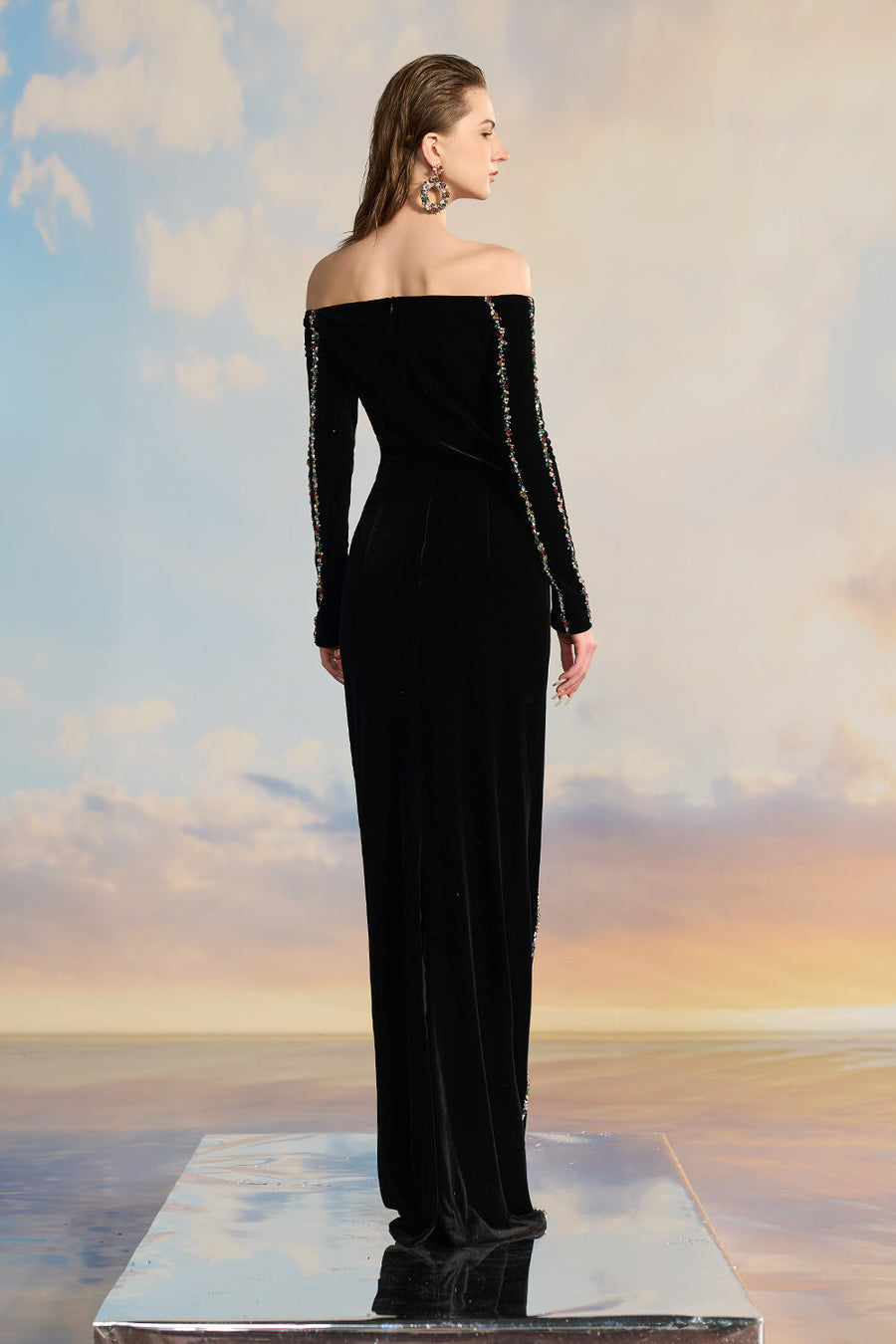 Naila Bodycon Off-Shoulder Velvet Floor Length Dress Gown Dress 21Six