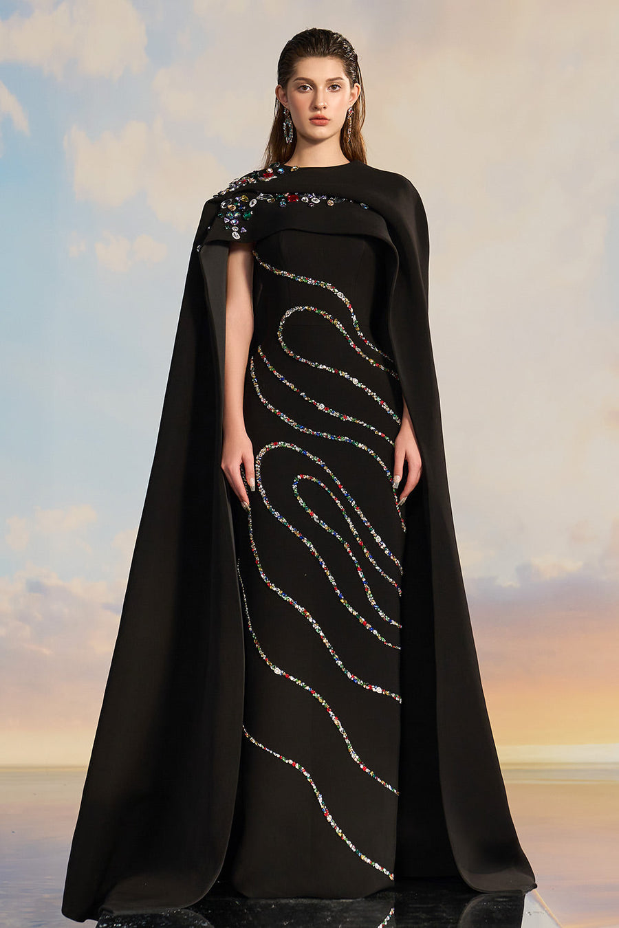 Calliope Sheath Stone Crepe Floor Length Dress Gown Dress 21Six