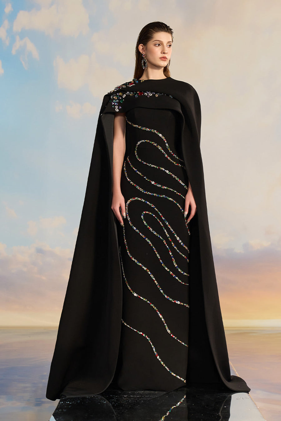Calliope Sheath Stone Crepe Floor Length Dress Gown Dress 21Six