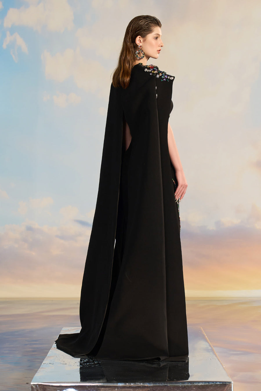 Calliope Sheath Stone Crepe Floor Length Dress Gown Dress 21Six