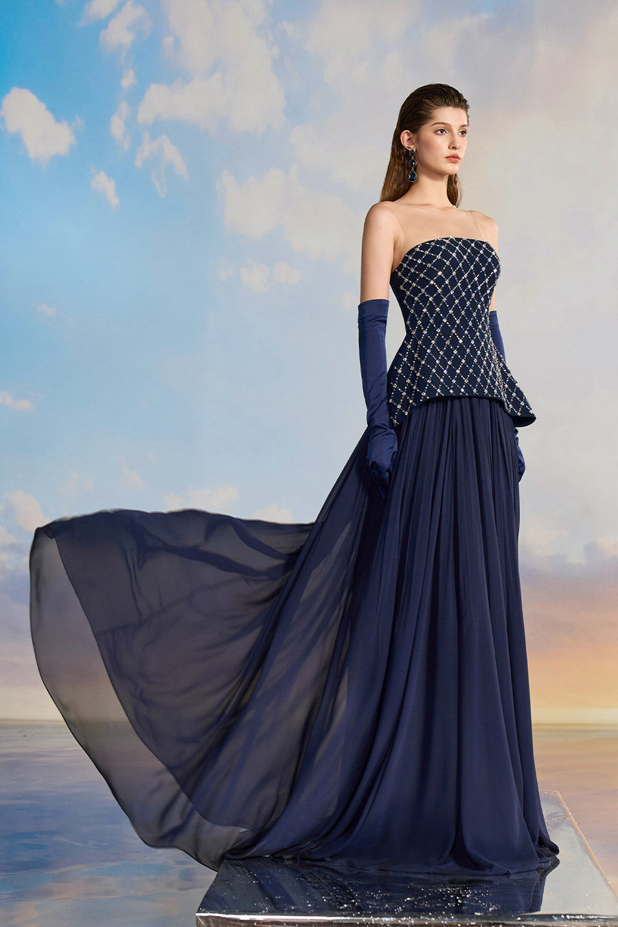 Taylor Peplum Flared Crepe Floor Length Dress Gown Dress 21Six