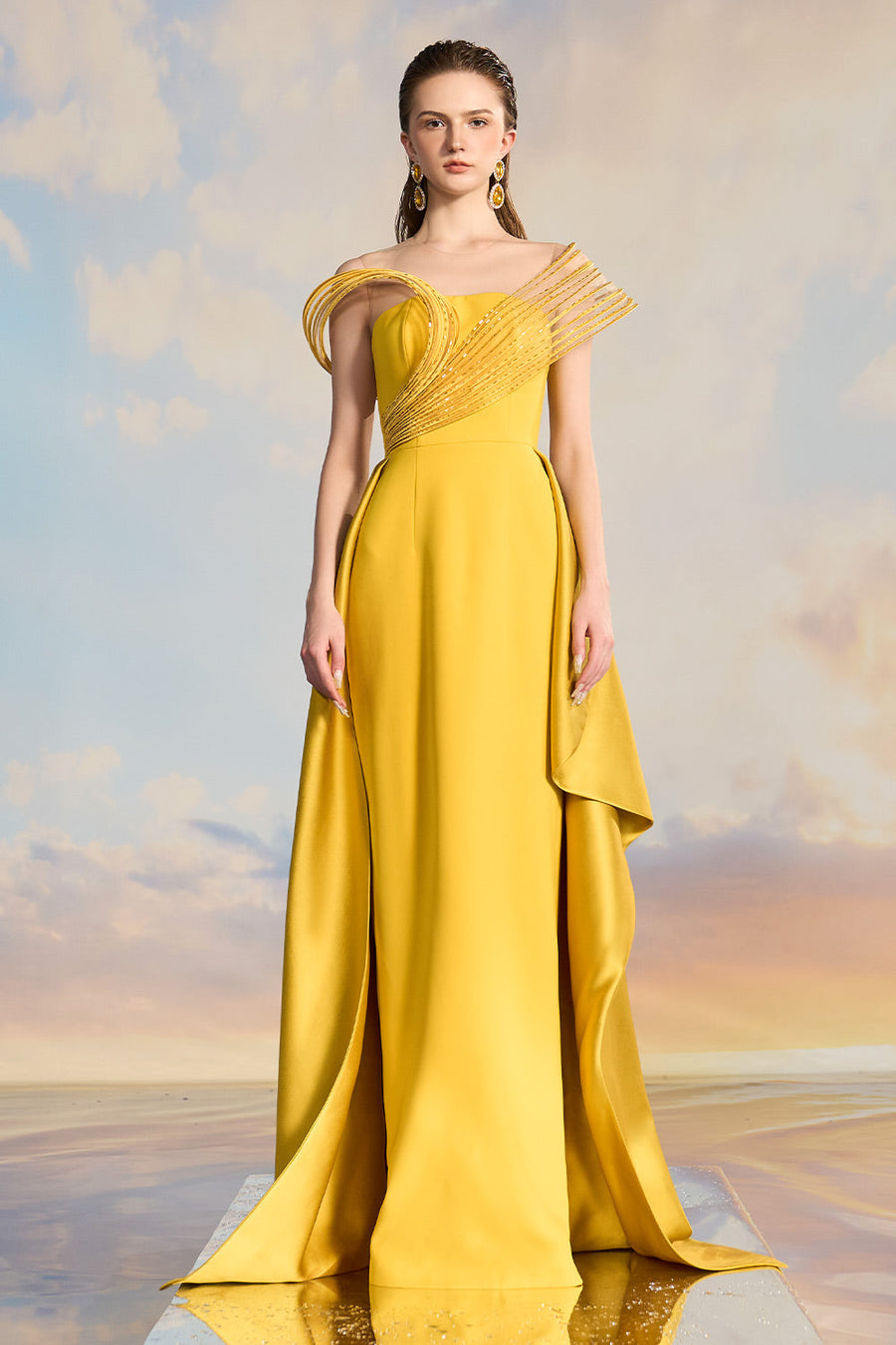 Ladonna A-line Asymmetric Shoulder Crepe Floor Length Dress Gown Dress 21Six