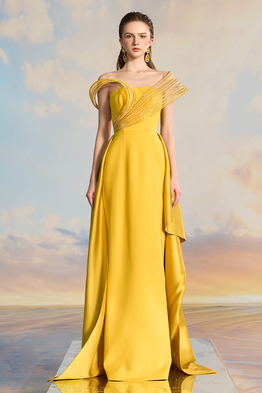 Ladonna A-line Asymmetric Shoulder Crepe Floor Length Dress Gown Dress 21Six