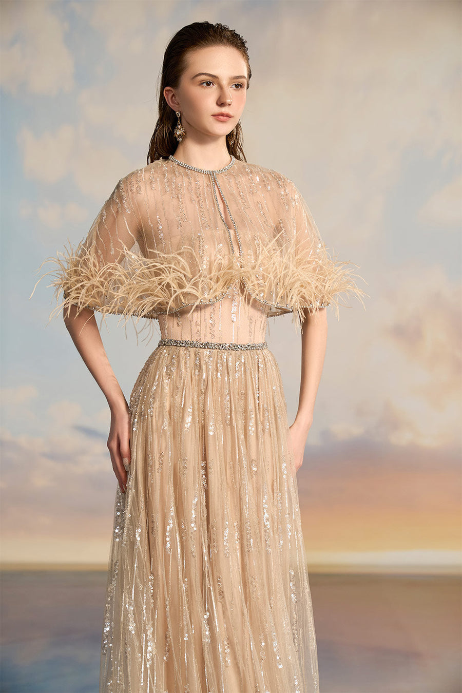 Tiffany Gathered Sequin Lace Floor Length Dress Gown Dress 21Six