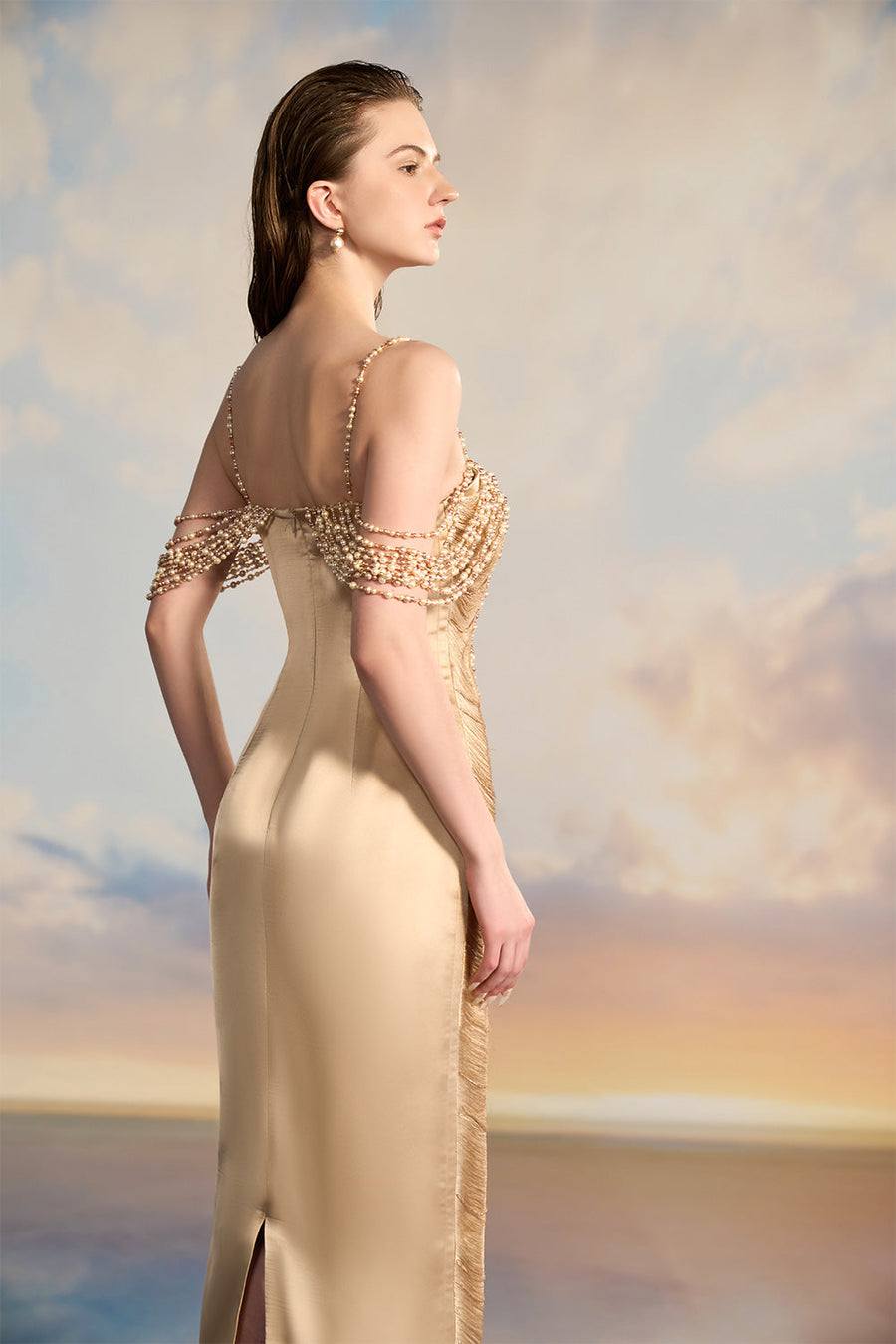 Amanda Sheath Off-Shoulder Silk Satin Floor Length Dress Gown Dress 21Six
