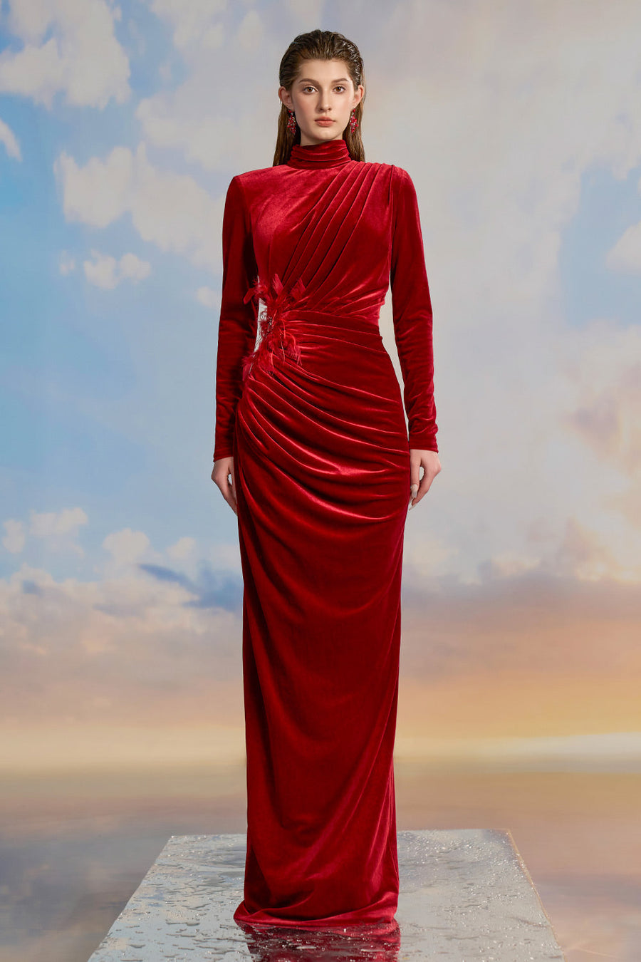 Lilybelle Sheath Turtle Neck Velvet Floor Length Dress Gown Dress 21Six
