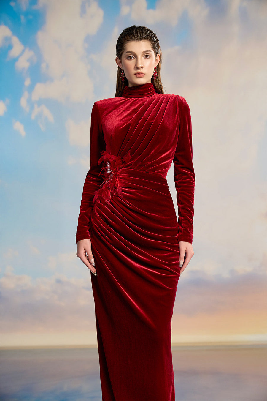 Lilybelle Sheath Turtle Neck Velvet Floor Length Dress Gown Dress 21Six