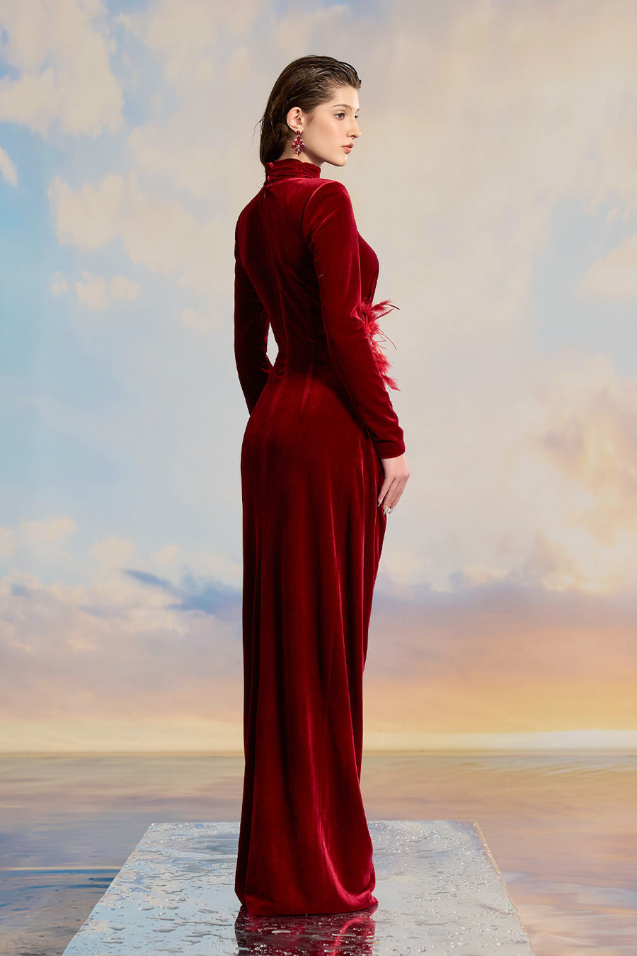 Lilybelle Sheath Turtle Neck Velvet Floor Length Dress Gown Dress 21Six