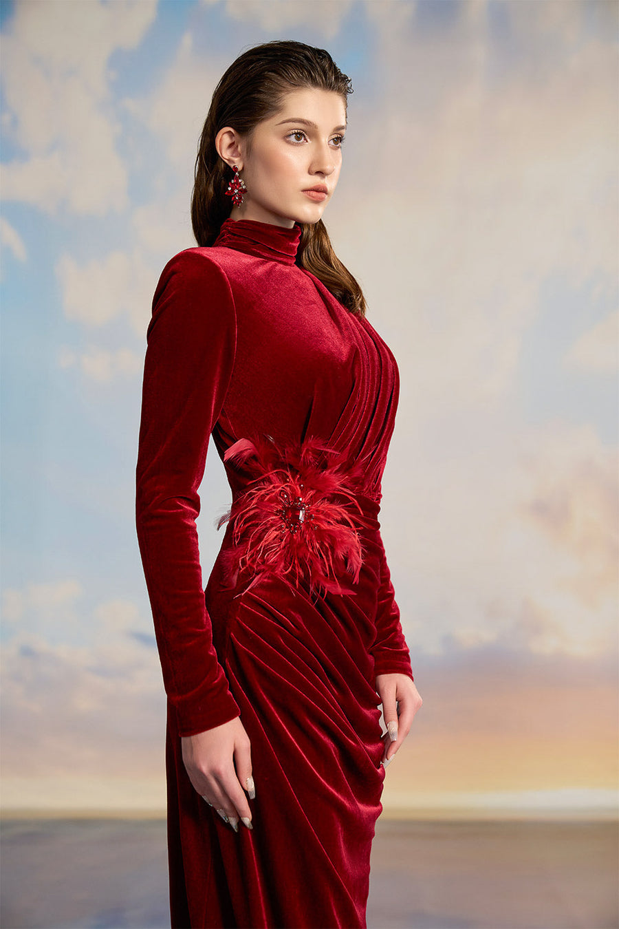 Lilybelle Sheath Turtle Neck Velvet Floor Length Dress Gown Dress 21Six