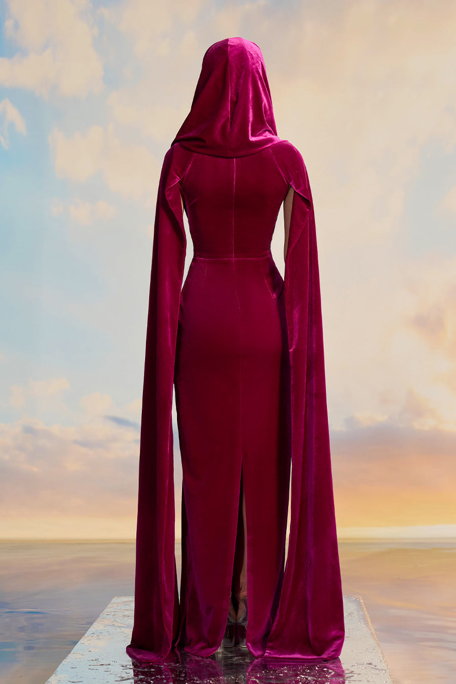 Freya Crossover Hooded Neck Velvet Floor Length Dress Gown Dress 21Six