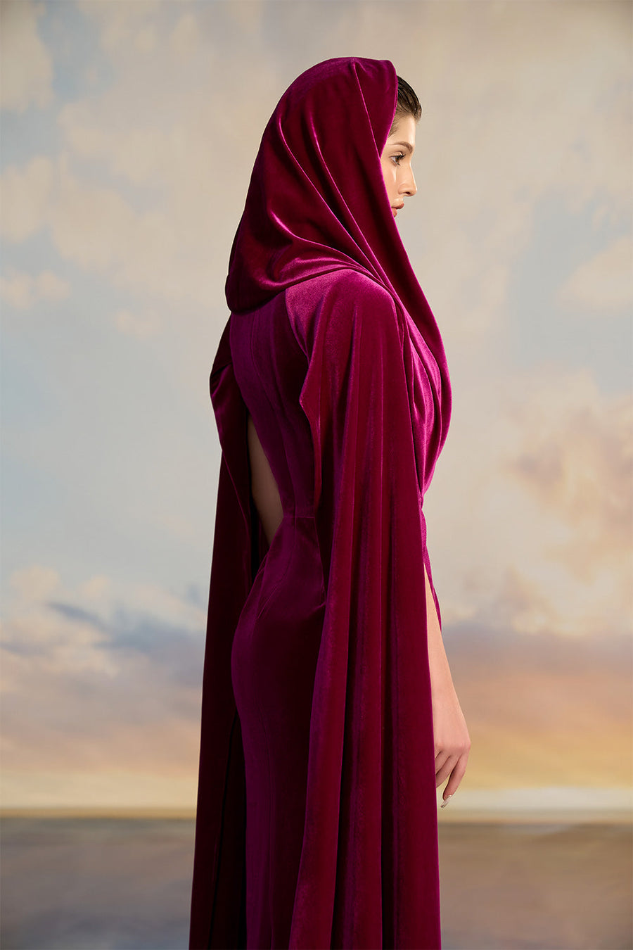 Freya Crossover Hooded Neck Velvet Floor Length Dress Gown Dress 21Six