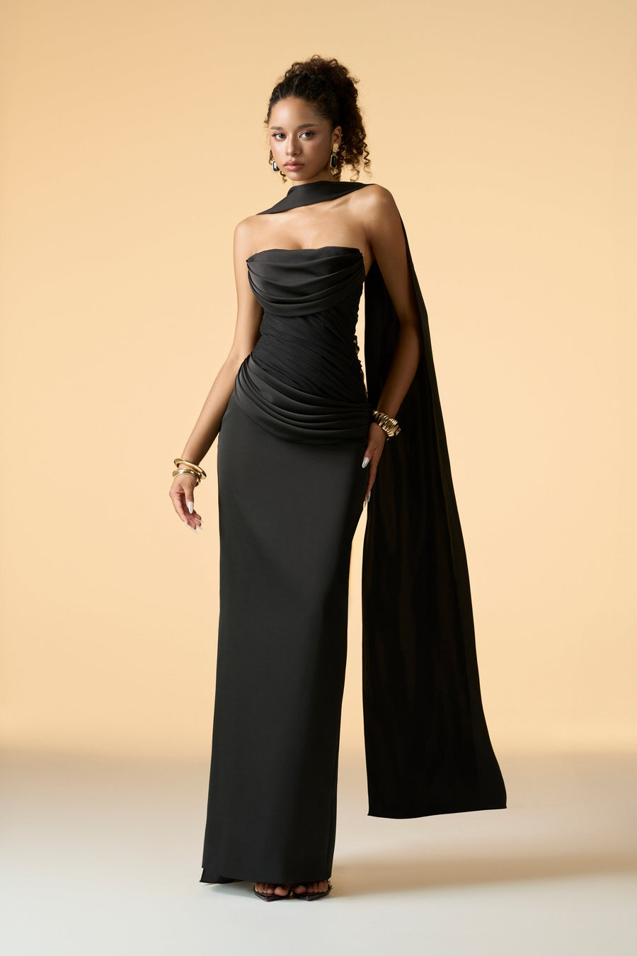 Muse Bandeau Draped Maxi Dress With Neck Scarf 1