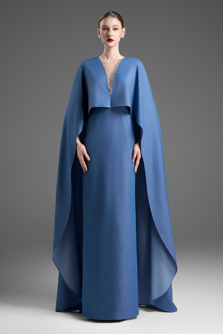 Katarina Cape Sleeve Bead Maxi Dress 1