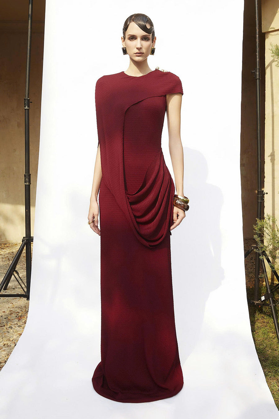 Kensington Asymmetric Sleeve Draped Maxi Dress 6