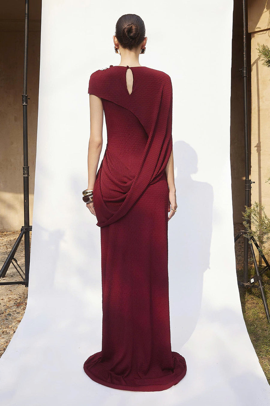 Kensington Asymmetric Sleeve Draped Maxi Dress 5
