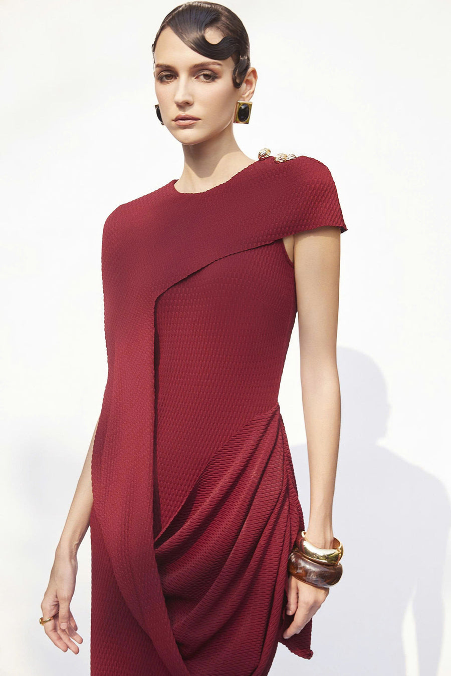 Kensington Asymmetric Sleeve Draped Maxi Dress 2