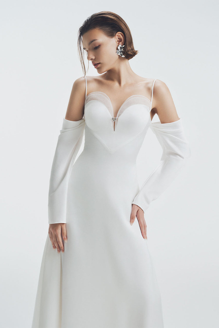 Krysten A-line Cold Shoulder Sleeved Silk Midi Dress Midi Dress LaLING