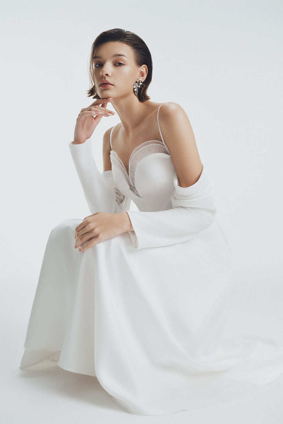 Krysten A-line Cold Shoulder Sleeved Silk Midi Dress Midi Dress LaLING