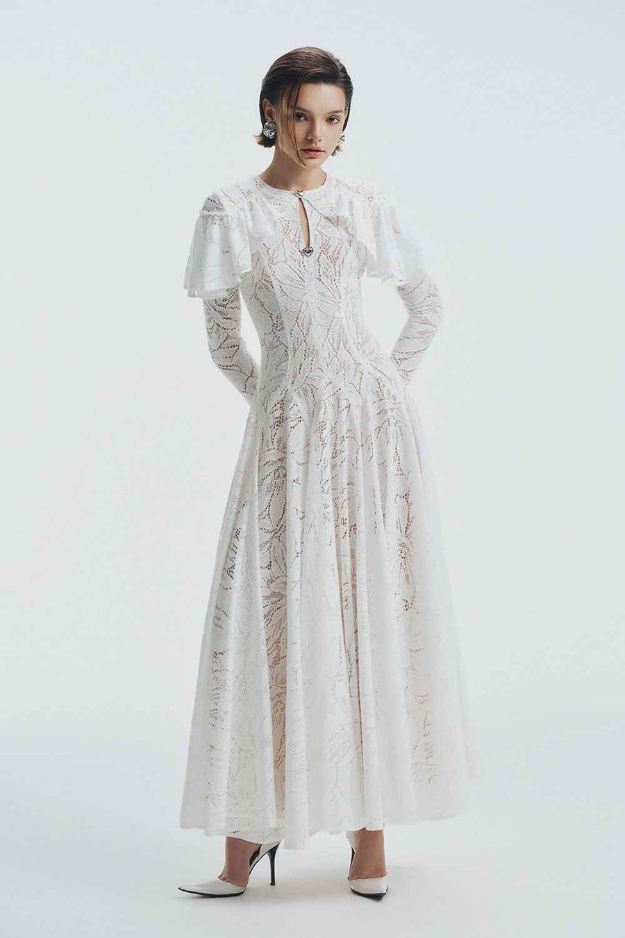 Lavina A-line Ruffle Sleeved Lace Ankle Length Dress Maxi Dress LaLING