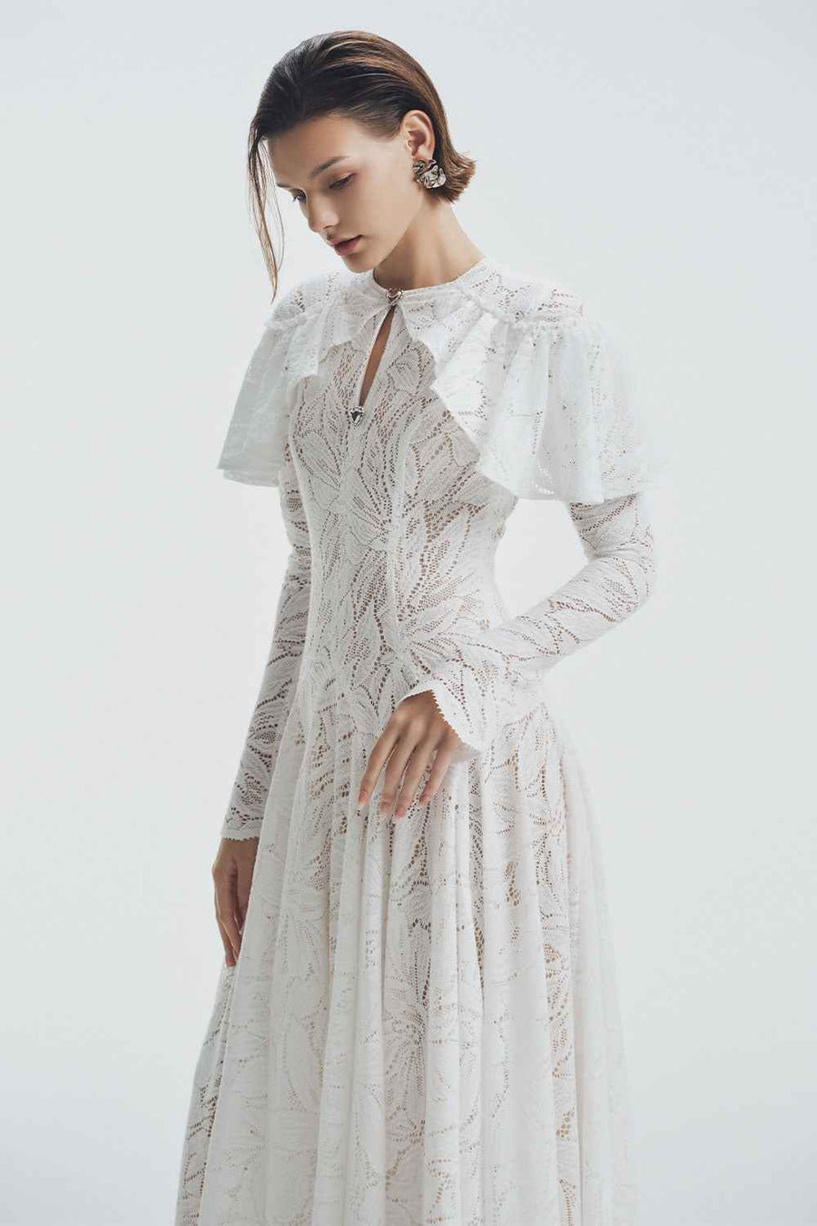 Lavina A-line Ruffle Sleeved Lace Ankle Length Dress Maxi Dress LaLING
