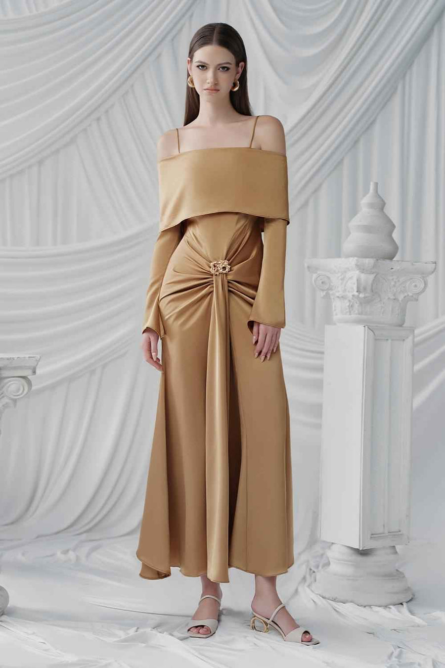 Carmel Sarong Square Neck Silk Ankle Length Dress Maxi Dress LaLING