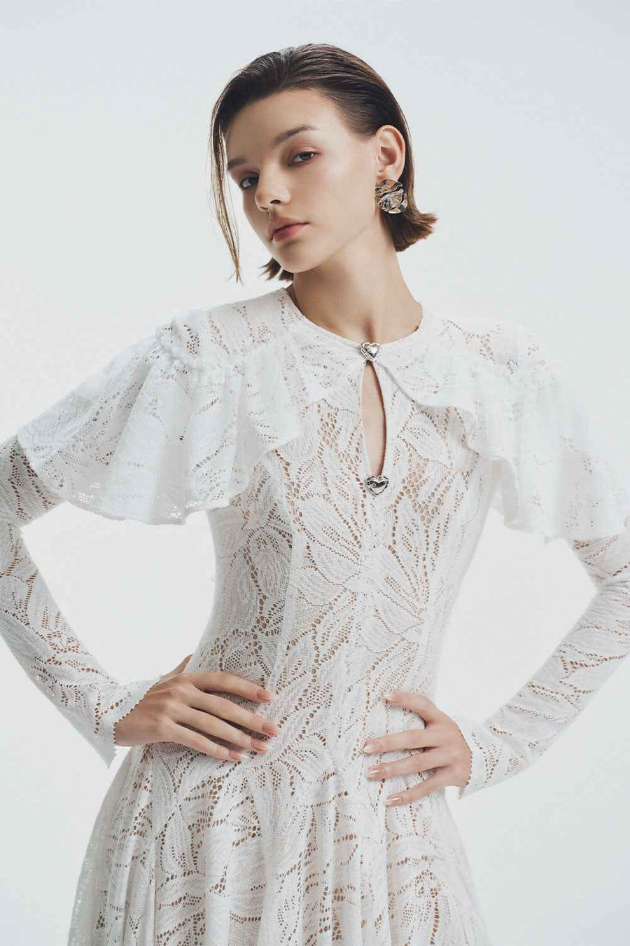 Lavina A-line Ruffle Sleeved Lace Ankle Length Dress Maxi Dress LaLING