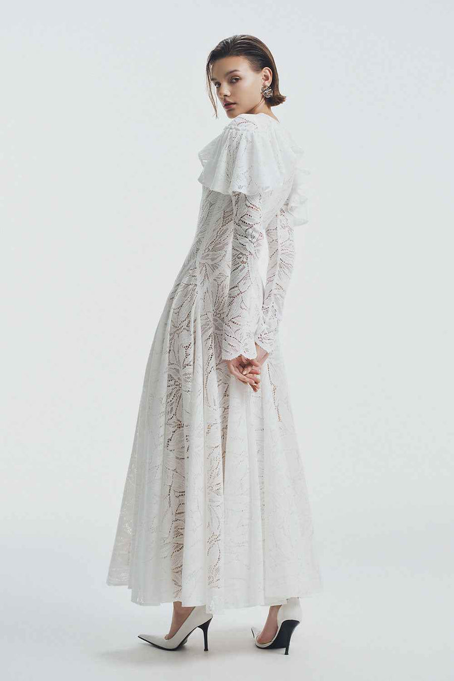 Lavina A-line Ruffle Sleeved Lace Ankle Length Dress Maxi Dress LaLING