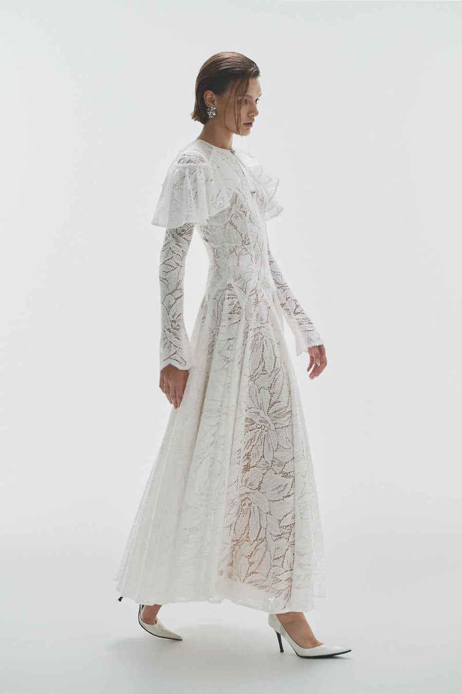 Lavina A-line Ruffle Sleeved Lace Ankle Length Dress Maxi Dress LaLING