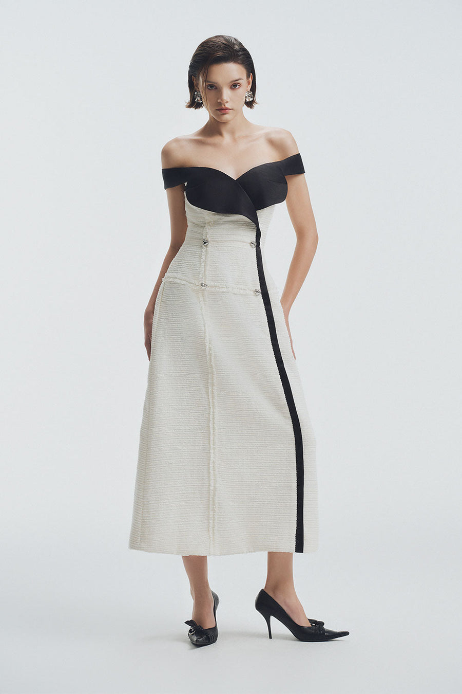 Majesty A-line Double Breasted Polycotton Midi Dress Midi Dress LaLING