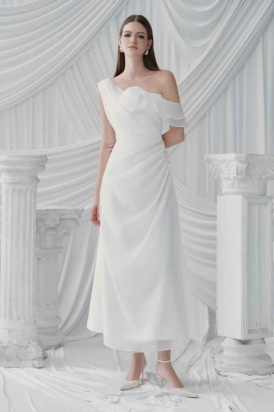 Adora A-line Asymmetric Neck Silk Organza Ankle Length Dress Maxi Dress LaLING
