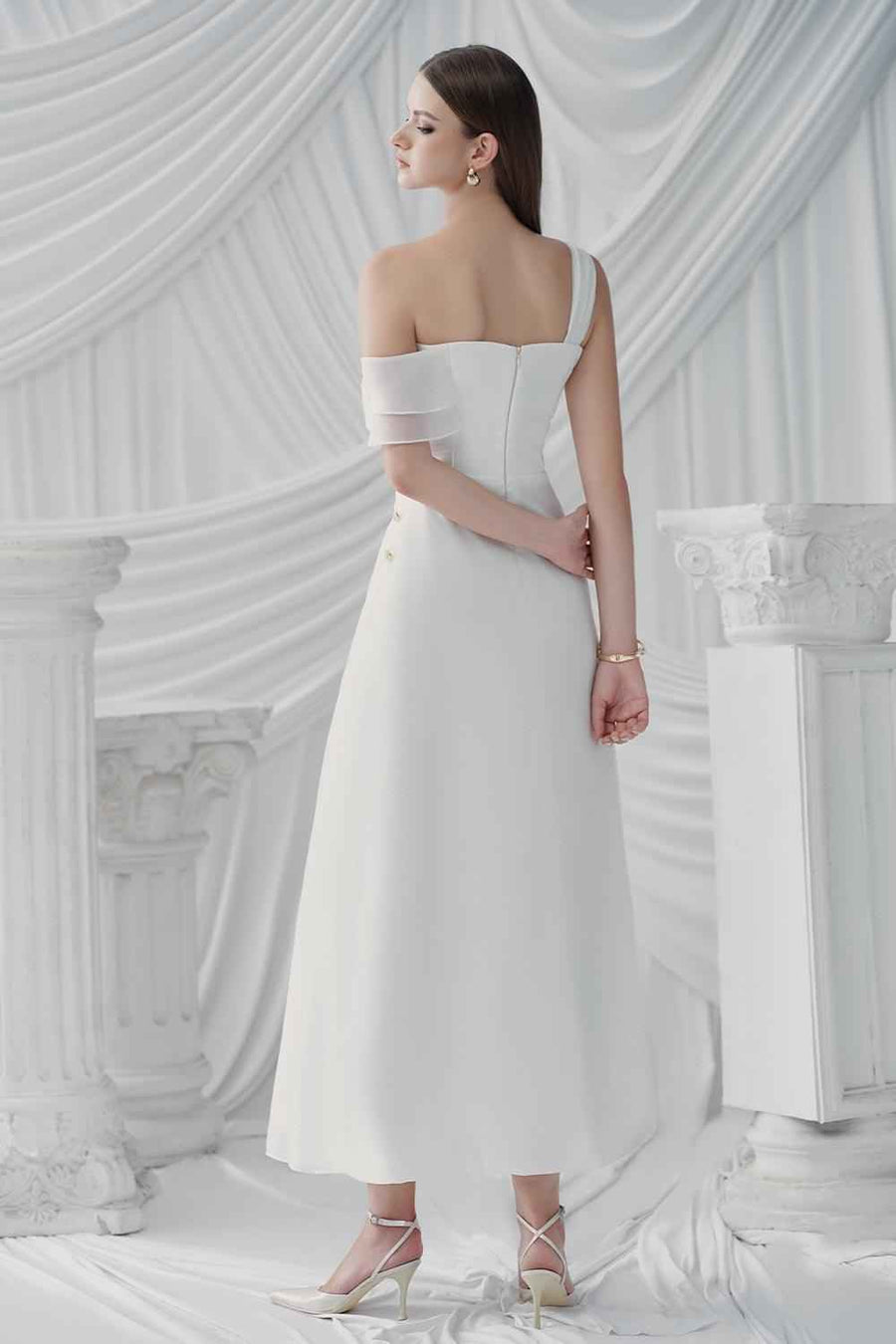 Adora A-line Asymmetric Neck Silk Organza Ankle Length Dress Maxi Dress LaLING