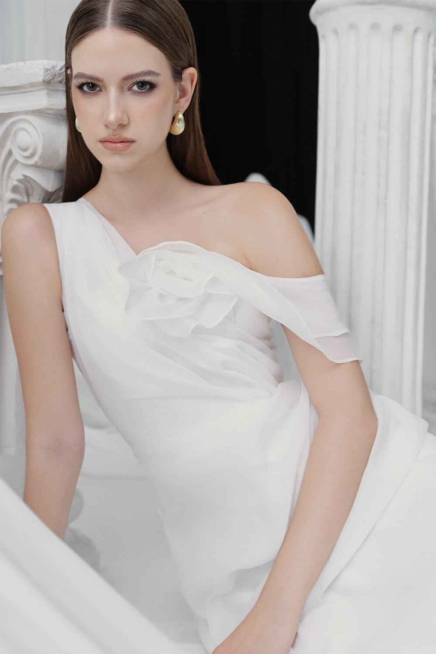 Adora A-line Asymmetric Neck Silk Organza Ankle Length Dress Maxi Dress LaLING