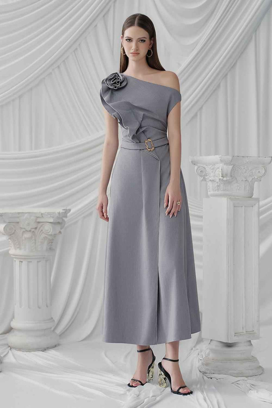 Anastasia A-line Diagonal Neck Chino Ankle Length Dress Maxi Dress LaLING