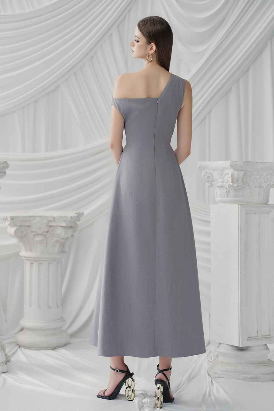 Anastasia A-line Diagonal Neck Chino Ankle Length Dress Maxi Dress LaLING