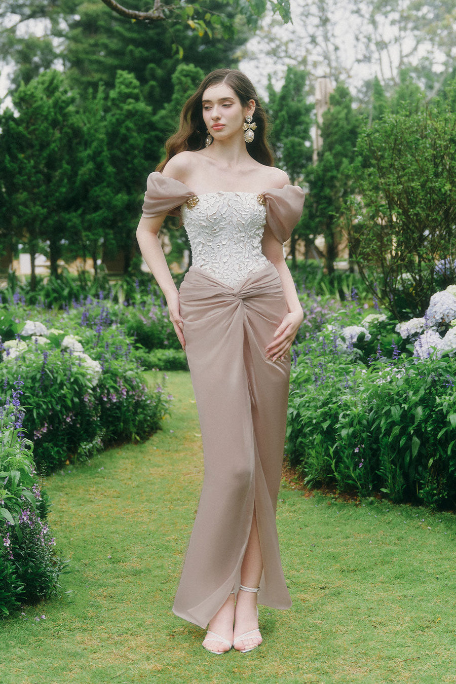 Gladys Sarong Straight Across Neck Chiffon Ankle Length Dress Maxi Dress LINH PHUNG
