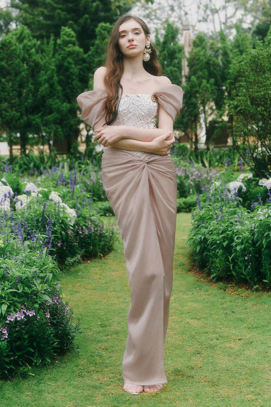Gladys Sarong Straight Across Neck Chiffon Ankle Length Dress Maxi Dress LINH PHUNG