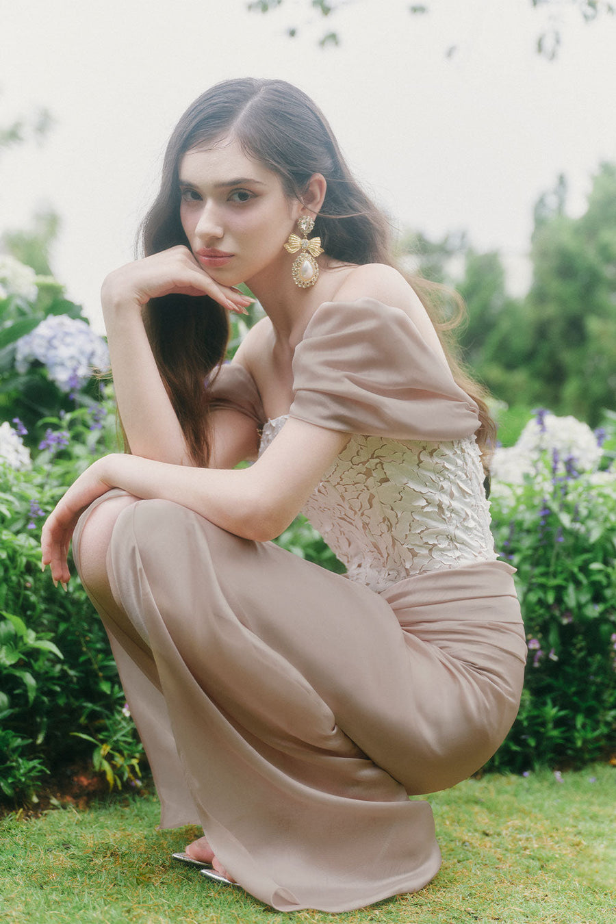 Gladys Sarong Straight Across Neck Chiffon Ankle Length Dress Maxi Dress LINH PHUNG