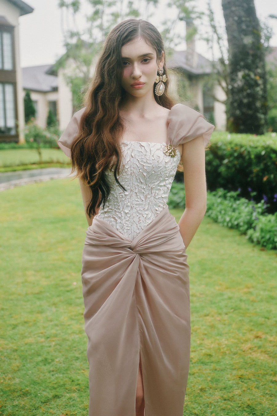 Gladys Sarong Straight Across Neck Chiffon Ankle Length Dress Maxi Dress LINH PHUNG